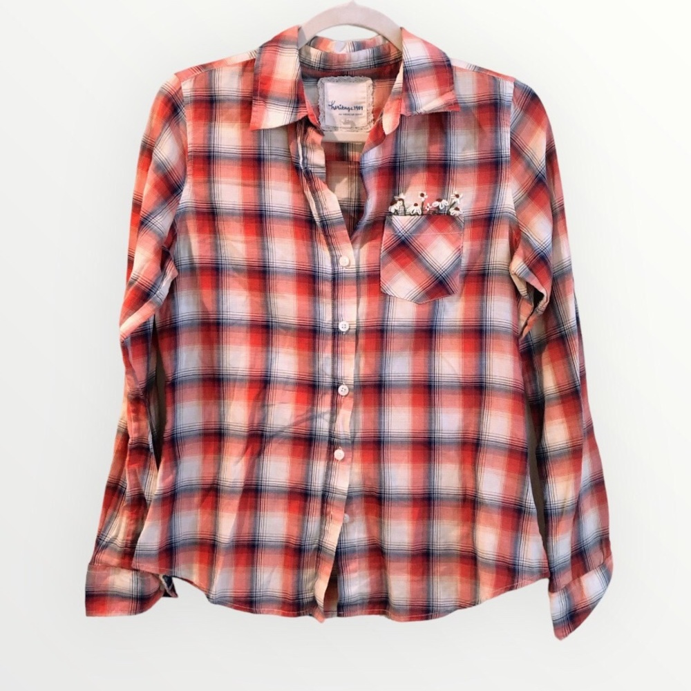 Forever21 plaid button down with embroidered flowers
